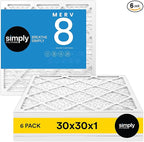 Simply 30x30x1 Air Filter, Merv 8, 6 Pack, For Home AC Furnace & HVAC (Actual Size: 29.75"x29.75"x0.75") DUST, Pet, & Allergy Control