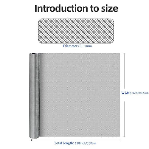 304 Stainless Steel Mesh Screen, Wire Screen Mesh, Rust Free Woven Wire Mesh, Metal Mesh Screen for Air Vents, Window Screen, Filters, Cage,Garden Covers (40mesh 47in×118in)