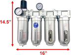 4 STAGE SUPER DUTY INDUSTRIAL GRADE ULTRA CLEAN FILTER REGULATOR COALESCING DESICCANT DRYER SYSTEM FOR COMPRESSED AIR LINES METAL BOWLS GREAT FOR PAINT SPRAY AND PLASMA CUTTER (1"NPT AUTO DRAIN)