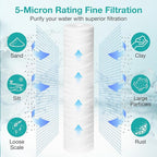20 x 4.5 Inch 5 Micron String Wound Sediment Water Filter Cartridge, SimPure Whole House Sediment Well Water Filter Replacement, Fits DB20P DB20P-3 (4 Pack)