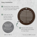 Vent Systems 4" Inch (Opening Dimensions) - Pack of 100 - Brown Soffit Vent Cover - Plastic Round Air Vent Grille - Built-in Mesh Screen - HVAC Register Louver for Bathroom, Home, Kitchen