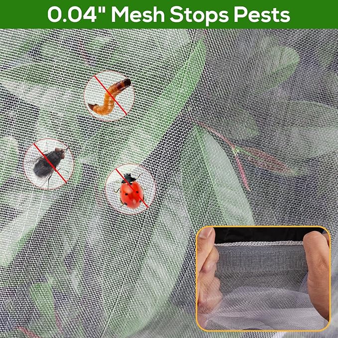 2PCS 4 x 5 ft Fruit Tree Netting Cover with Zipper and Drawstring,Garden Insect Netting Plant Cover Transparent Bird Plant Barrier Flower Fruit Mesh Screen for Preventing Deer Squirrel Bug