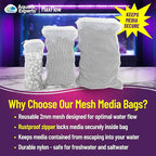 Aquatic Experts Max Flow Filter Media Bag - Durable Filter Bags for Fish Tank, Secure Aquarium Media Bag with Drawstring, Media Bags for Aquarium and Pond, Max Flow (Zipper), 8” x 12” – 3 Pack