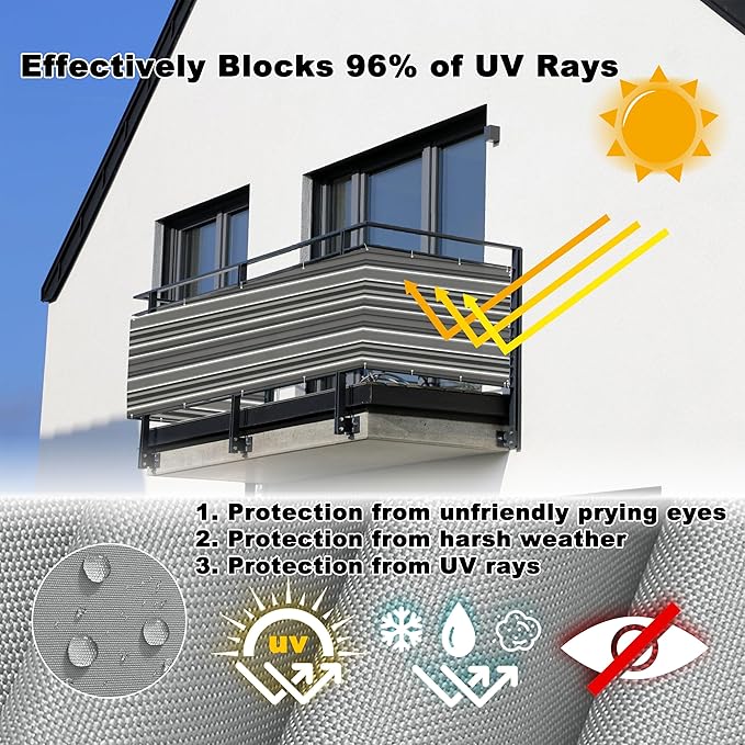 Privacy Fence 2.6' x 3.3' Durable UV-Resistant Privacy Screen Outdoor, Includes Cable Ties for Patio, Backyard, Porch, Railing Shield, Black White Stripes