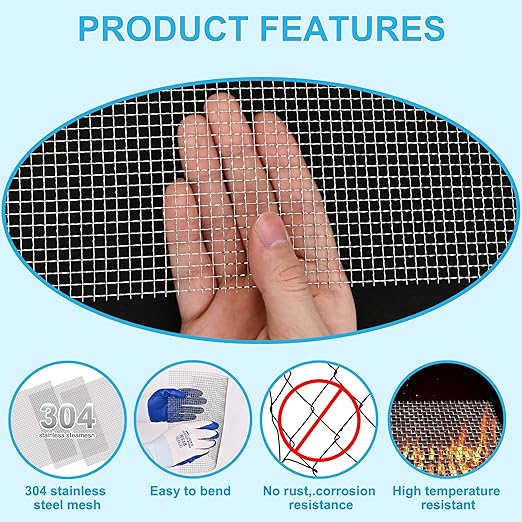 4 Pcs 13x9 (33cmx23cm) 5 Mesh 304 Stainless Steel Wire Mesh Sheet, Rustproof Metal Mesh Sheet Screen for DIY Crafts, Vent Covers, Garden Fencing, Window Protection & Industrial Filters