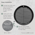 Vent Systems 8" Inch (Opening Dimensions) - Pack of 100 - Black Soffit Vent Cover - Plastic Round Air Vent Grille - Built-in Mesh Screen - HVAC Register Louver for Bathroom, Home, Kitchen