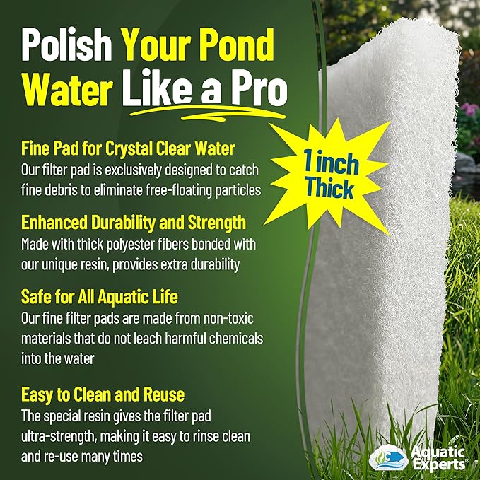 Classic Koi Pond Filter Pad FINE - White Bulk Roll Pond Filter Media, Ultra-Durable Pond Filters for Outdoor Ponds, Reusable Fish Pond Filter Material, USA, Aquatic Experts (3/4" - 1" x 24" x 56")