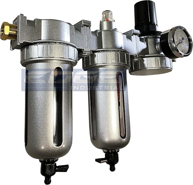 Three Stage Air Drying System - Air Particulate Filter, 0.01 Micron Coalescing Filter & Air Pressure Regulator Modular Combo Semi Automatic Drain, Poly Bowl (3/8" NPT)