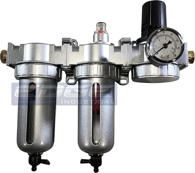 Three Stage Air Drying System - Air Particulate Filter, 0.01 Micron Coalescing Filter & Air Pressure Regulator Modular Combo Semi Automatic Drain, Poly Bowl (3/8" NPT)
