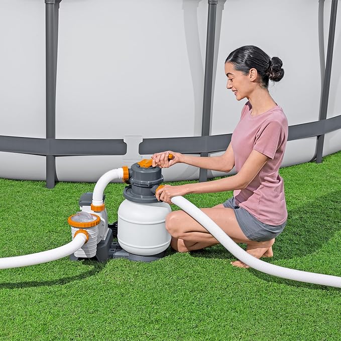 Bestway 58498E Flowclear 1500 Gallon Sand Filter Pool Pump for Above Ground 300 to 11,200 Gallon Swimming Pools with Adapter (Sand is Sold Separately)