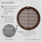 Vent Systems 6" Inch (Opening Dimensions) Brown Soffit Vent Cover - Plastic Return Air Vent Cover - Round Ventilation Grille with Mesh Screen - HVAC Register Louver for Bathroom, Home, Kitchen