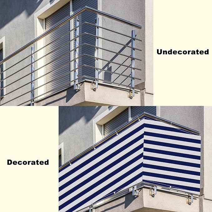 Privacy Screen 2' x 6.6' (HDPE) UV Protection Weather-Resistant Privacy Fence Panels for Outside, Easy Installation with Zip Ties for Porch Deck Backyard Patio Garden, Blue Stripes