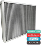 Washable Air Filter(16" x 25" x 4" MERV 5), Aluminum Electrostatic Air Filter for Furnace and Central Air Conditioner (Actual Size: 15.7" x 24.7" x 3.6")