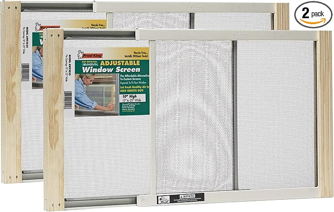 Frost King 2AWS1025 WB Marvin Adjustable Window Screen, 10in High x Fits 15-25in Wide (2 Pack)
