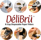 Delibru K Cup Disposable Paper Filters 100 Pack Fits With All Reusable Coffee Pods - Compostable and Disposable Coffee Filters for Keurig Single Cup
