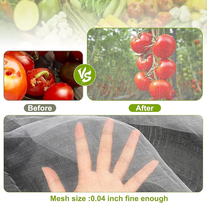 Garden Netting, 2 Pack 10x33Ft Ultra Fine Mesh Netting Pest Barrier Protection Bird Mosquito Net Plants Cover for Vegetables Fruits Flowers Crops Greenhouse Row Cover Raised Bed Patio Mesh Netting
