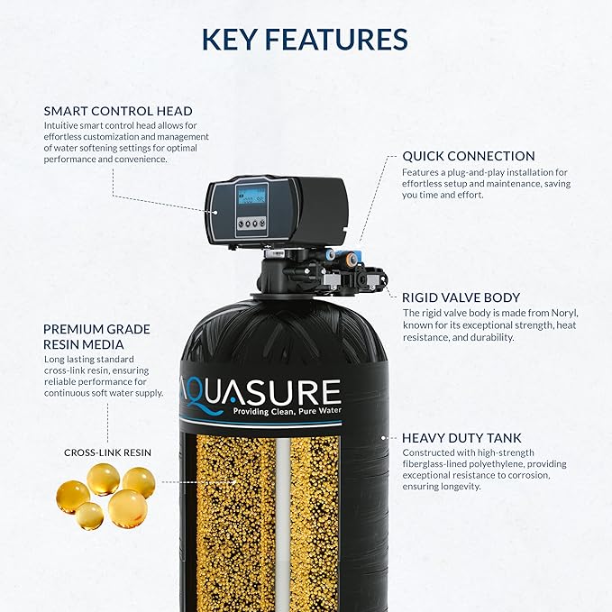 Aquasure Harmony Series 30,000 Grains Whole House Water Softener with High Performance Automatic Digital Metered Control Head | Reduces Hardness and Improves Water Quality | for 1-2 bathrooms