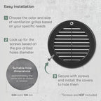 Vent Systems 4" Inch (Opening Dimensions) - Pack of 100 - Black Soffit Vent Cover - Plastic Round Air Vent Grille - Built-in Mesh Screen - HVAC Register Louver for Bathroom, Home, Kitchen