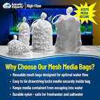 Aquatic Experts High Flow Filter Media Bag - Durable Filter Bags for Fish Tank, Secure Aquarium Media Bag with Drawstring, Media Bags for Aquarium and Pond, High Flow (White), 3” x 8” - 8 Pack
