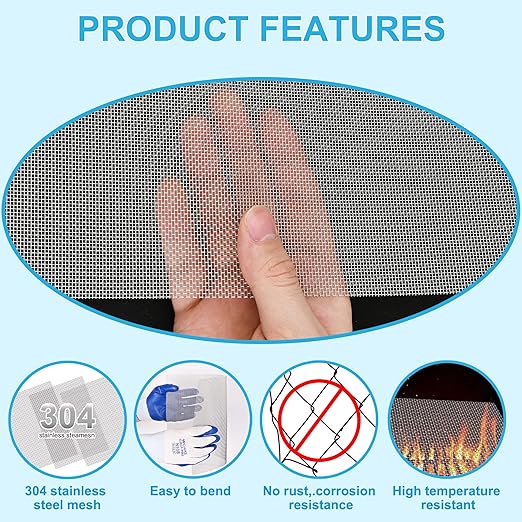 4 Pcs 13x9 (33cmx23cm) 20 Mesh 304 Stainless Steel Wire Mesh Sheet, Rustproof Metal Mesh Sheet Screen for DIY Crafts, Vent Covers, Garden Fencing, Window Protection & Industrial Filters