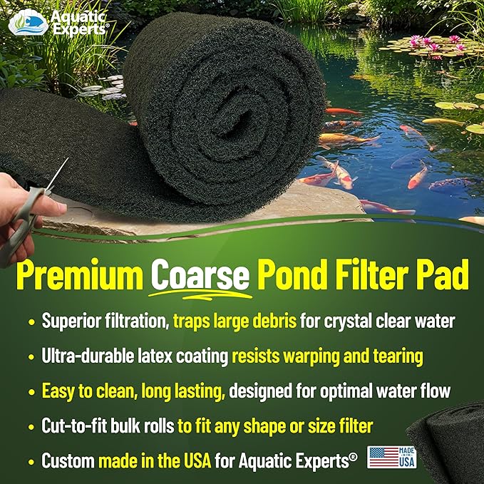 Aquatic Experts Classic Koi Pond Filter Pad COARSE – Black Bulk Roll Pond Filter Media, Rigid Ultra-Durable Latex Coated Fish Pond Filter Material US, (18" x 36")