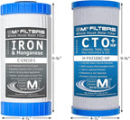 APPLIED MEMBRANES INC. Whole House Water Filter Replacement Filter Cartridge Set for Iron Reduction | 2 Stage 4.5” x 10” Carbon & Iron Filters | Fits 10-inch Housings