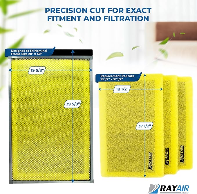 RAYAIR SUPPLY 20x40 Replacement Filter Pads Designed to Fit MicroPower Guard Air Cleaner 20x40 Refills (3 Pack) YELLOW