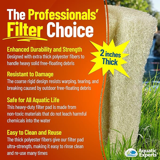 Aquatic Experts Cream COARSE Pond Filter Pad - 2 inch Thick - Bulk Roll Water Garden Filter Pond Media - Made in USA (12 inch by 72 inch)
