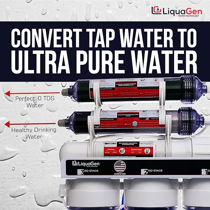 LiquaGen Portable - 6 Stage Dual Use (Drinking & 0 PPM Aquarium Reef/Deionization) Reverse Osmosis Water System (RO/DI) w/pH Alkaline Mineral Restoration Filter (75 GPD)