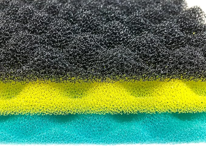 Wave Point Aquarium Bio Sponge Foam Filter Media Pad Cut-to-fit for Fish Tank Sump Pond 17" x 11" x 1/2" to 1" (2 Sets (6 PCS))