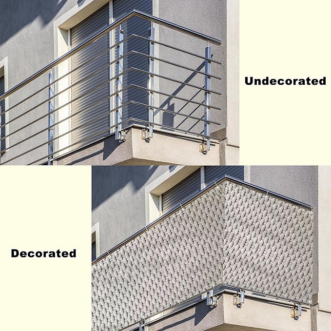 Balcony Privacy Screen 3' x 16.4' UV Protection (HDPE) Weather-Resistant Patio Privacy Screen, Included Cable Ties Customized Size for Porch Deck Backyard Patio Garden, Weaving Pattern