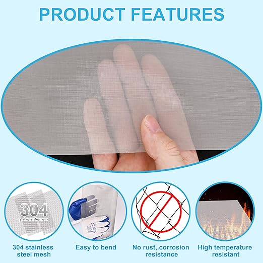 4 Pcs 13x9 (33cmx23cm) 40 Mesh 304 Stainless Steel Wire Mesh Sheet, Rustproof Metal Mesh Sheet Screen for DIY Crafts, Vent Covers, Garden Fencing, Window Protection & Industrial Filters