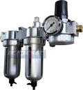 Three Stage Air Drying System - Air Particulate Filter, 0.01 Micron Coalescing Filter & Air Pressure Regulator Modular Combo Semi Automatic Drain, Poly Bowl (3/8" NPT)