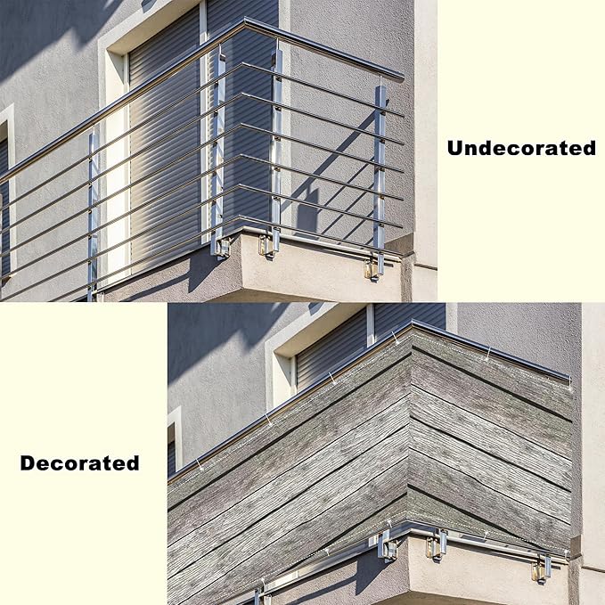 Privacy Screen Protector 3.6' x 65.6' UV-Protection Wind-Resistant Balcony Privacy, Includes Cable Ties for Balcony, Apartment, Backyard, Patio, Porch, Garden, Floor Pattern
