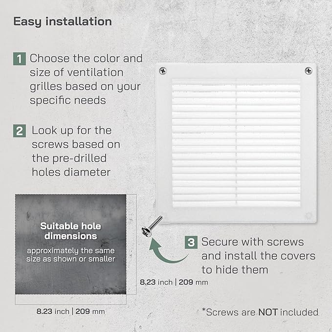 Vent Systems 10'' x 10'' Inch White Soffit Vent Cover - Pack of 100 - Flat Square Air Vent Louver - Grille Cover - Built-in Insect Screen - HVAC Vents for Bathroom, Home Office, Kitchen 10x10 Inch