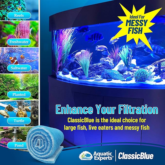 Aquatic Experts Classic Bonded Aquarium Filter Pad -24 Inches by 72 Inches by .75 Inch - Blue and White Aquarium Filter Media Roll Bulk Can Be Cut to Fit Most Filters, Made in USA (24" x 72")