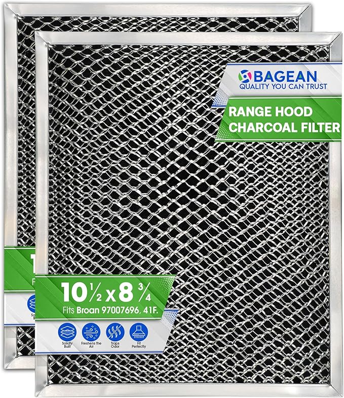 Stove Hood Vent Filter 10.5" x 8.8" 41F 97007696 Fit's Nutone & Broan Range Hood Filter Replacement for Ductless Exhaust Fan - Mesh Screen Filters Grease & Carbon Freshens Kitchen Oven Air (2-Pack)