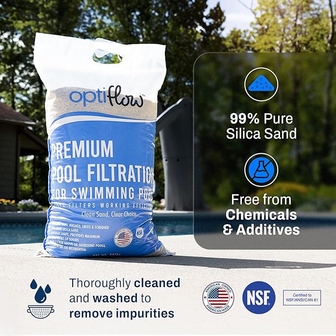 Pool Filter Sand, Premium Filtration with Pure Silica Formula, 50 Lbs - Swimming Pool System Accessories and Supplies for Cleaning and Maintenance