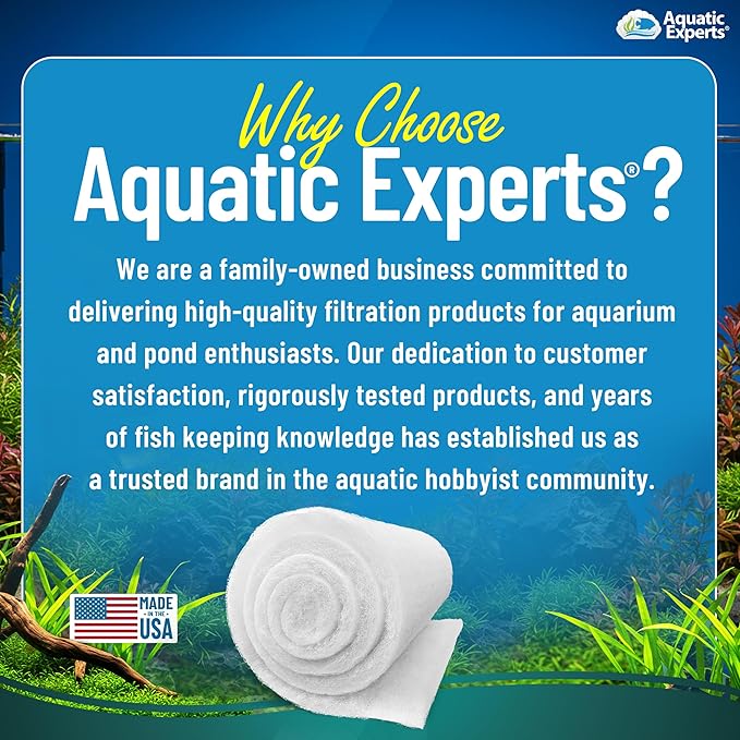 Aquatic Experts Aquarium Filter Floss for Fish Tank Filters - FilterFirst Aquarium Filter Pad - Media Roll for Crystal Clear Water, 12" x 12' x ½ to ¾ Thick