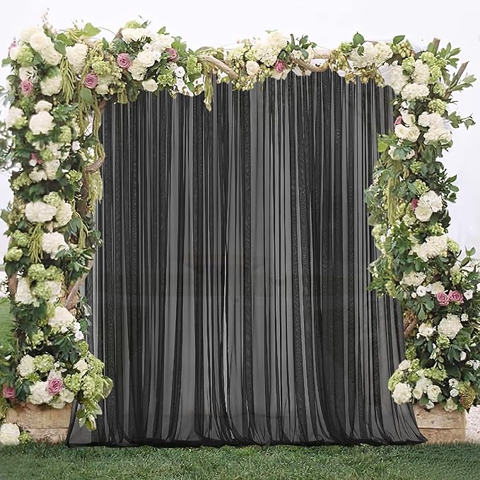 RYB HOME 2 Panels Porch Screen Mesh Outdoor Curtains Lightweight Mosquito Netting for Patio Gazebo Pool Hut Bug Netting Size Adjustable, Black, 118 inches Wide x 108 inches Long