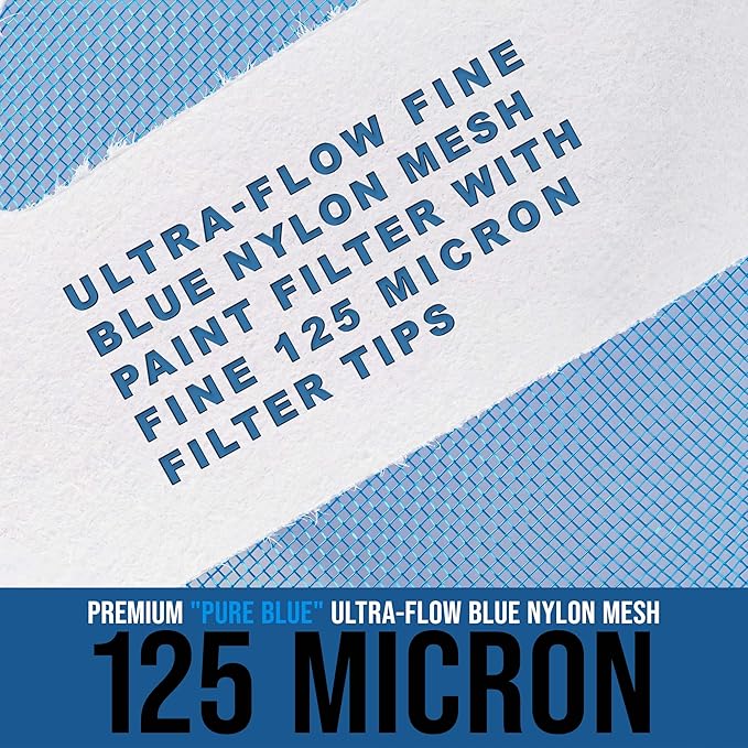 TCP Global - 125 Micron Filter Tips Ultra-Fine Paint Strainer (Case of 1000) - Pure Blue Nylon Mesh Cone Strainer - Paint Filter Cones for Auto, House & Hobby