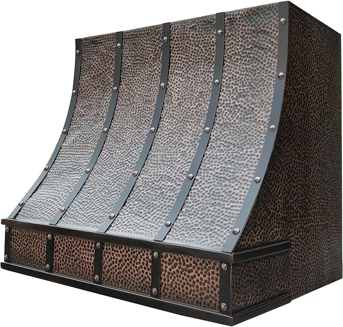 CT Copper Tailor Sloped Copper Vent Hood Wall Mount,30'' W,39''H, 610 CFM Exhaust Fan,Stainless Steel Vent,LED Light,Dishwasher-Safe Baffle Filters,VH8TR1