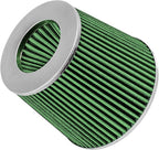 Mortar Aftermarket Auto Air Filter Replacement - Car Enthusiast Class Universal Cold Air Intake Gulps in More Air for More Engine Power & Passionate Induction Sound, 2.75 In, Green