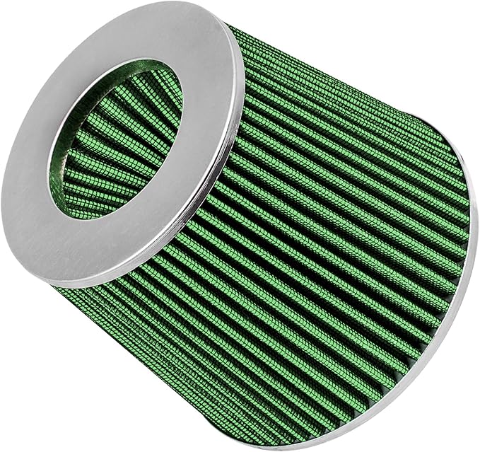 Mortar Aftermarket Auto Air Filter Replacement - Car Enthusiast Class Universal Cold Air Intake Gulps in More Air for More Engine Power & Passionate Induction Sound, 3.5 In, Green