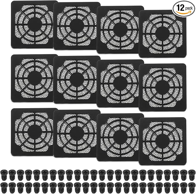 PATIKIL 50mm Fan Filter Grill, 12 Pcs Plastic Ventilation Dustproof Grill Covers Cooling Ventilator with Screws for Industry Workshop Computer Case Refrigerators Air Conditioning, Black