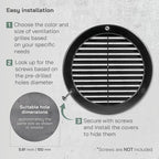 Vent Systems 6" Inch (Opening Dimensions) - Pack of 5 - Black Soffit Vent Cover - Plastic Round Air Vent Grille - Built-in Mesh Screen - HVAC Register Louver for Bathroom, Home, Kitchen