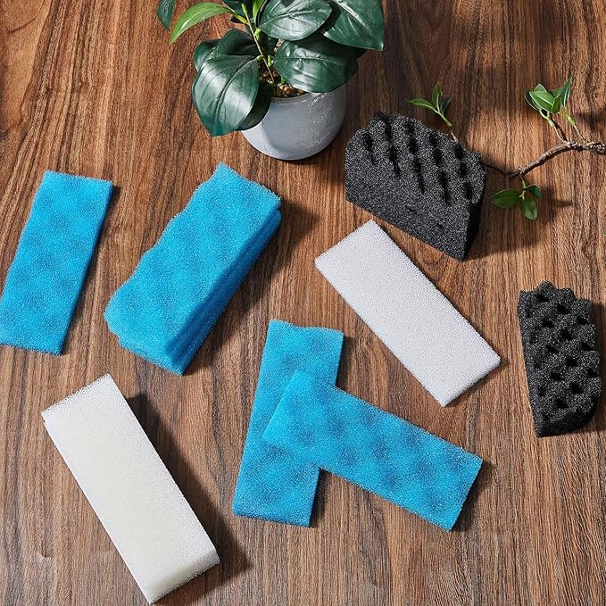 18 Pcs Aquarium Filters Bio Sponge Sets Compatible with Fluval 206/207 Aquarium Filters Including Blue White Black Biological Sponge Foam for Replacement Filter Media Kit
