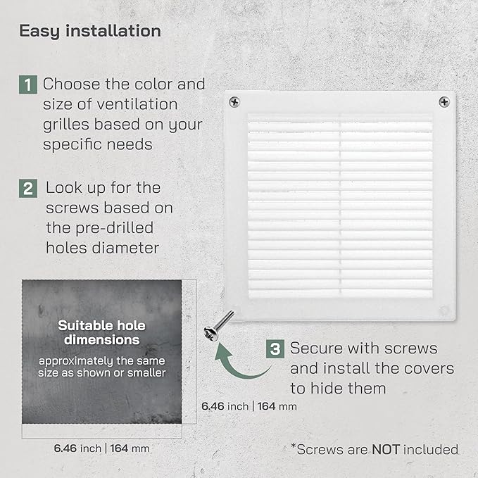 Vent Systems 6" x 6" Inch (Opening Dimensions) - Pack of 5 - Plastic White Soffit Vent Cover - Flat Square Air Vent Grille - Air Vent Deflector - HVAC 8" x 8" Inch (Overall Dimensions)