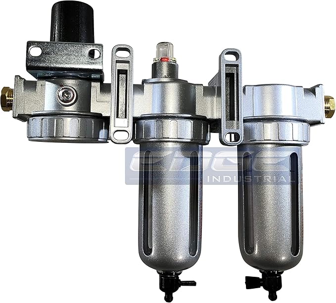 Three Stage Air Drying System - Air Particulate Filter, 0.01 Micron Coalescing Filter & Air Pressure Regulator Modular Combo Semi Automatic Drain, Poly Bowl (3/8" NPT)