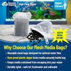 Aquatic Experts High Flow Filter Media Bag - Durable Filter Bags for Fish Tank, Secure Aquarium Media Bag with Drawstring, Media Bags for Aquarium and Pond, High Flow (Zipper), 3” x 8” – 4 Pack